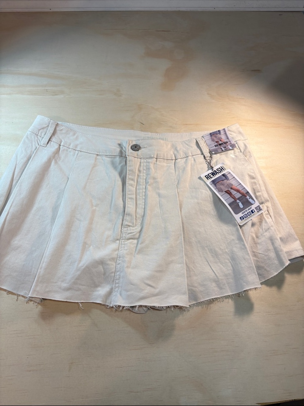 Rewash Pleated Mini Skort Tan Raw Edge Sz 13 NWT